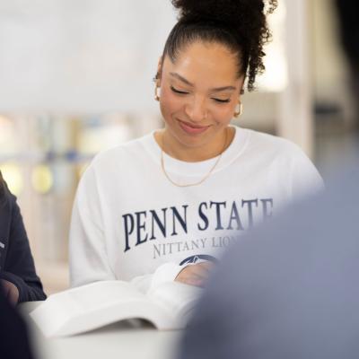 Student studying with other students